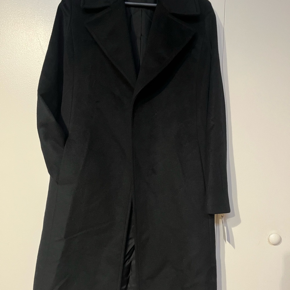 Fleurette Notch Lapel Wool Blend  Black Coat
